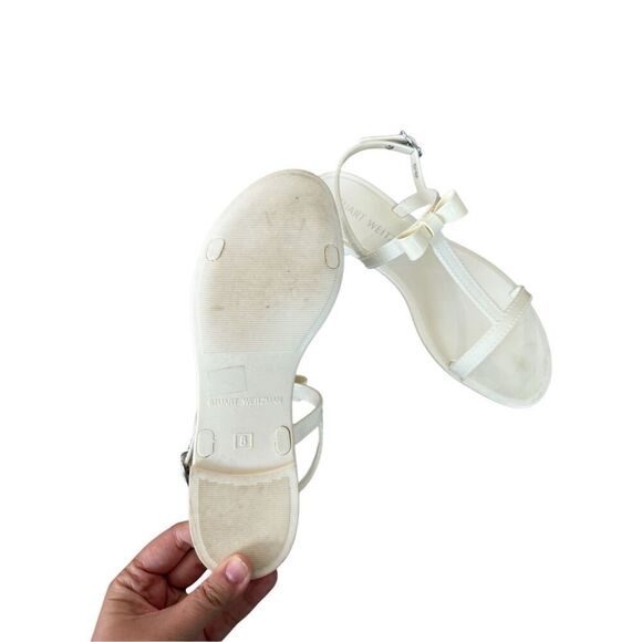 Stuart Weitzman Womens White Jelly Open Toe Mellie Bow Flat Sandals Size 8 - Picture 7 of 7